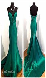 Emerald Green Evening Dress Elegant Mermaid Sweetheart Satin Long Backless Women Wear Prom Night Party Gown4042769
