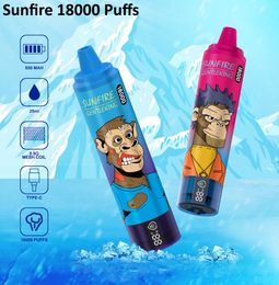 Sunfire Tornado 15000 Puff 18000 Disposable E Cigarettes Hookah Device Battery 25ml Cartridge Stick Vape Pen Puff 12000 12K 15000 15K R and M with Screen France