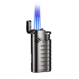 Powerful Triple Jet Flame Cigar Lighter Visible Without Gas Window Windproof Lighter With Cigar Punch