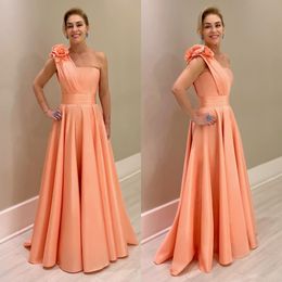 Elegant coral a line Mother Of The Bride Dresses floral shoulder Wedding Guest Dress ruffle floor length Evening Gowns