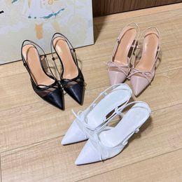 Mesh Bow Sandal 6Cm Women Heels Shoes Designer Sandals Slides Slingbacks Pump Woman Dress Shoes Sexy Pointe Summer Fashion Office Party Sandale Slip On Elastic Band