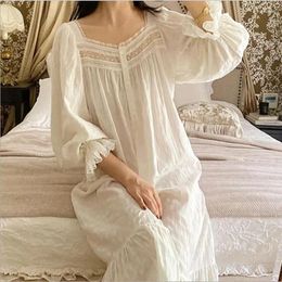 Women's Sleepwear Women Cotton White Loose Mid-Calf Long Home Dress Spring Autumn Full Sleeves Nightwear Princess Vintage Nightgowns