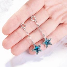 Stud Earrings Blue Ocean Star Zircon Long Tassel Earring For Women Girl Lady Fine Jewelry Gift S925 Silver