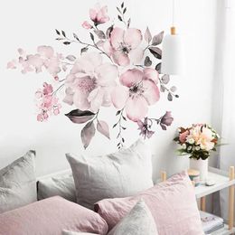 Wall Stickers Pink White Watercolours Peony Flowers Decal Home Decor Diy Pvc Decals Mural Arts Poster #P5