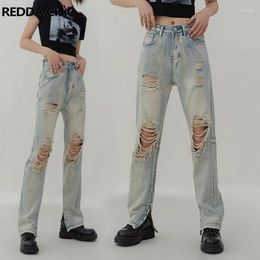 Women's Jeans REDDACHiC Pencil Pants Women Ripped Open-zipper Side Slit Acubi Fashion Korean Streetwear Trousers Baddie Y2K Grunge Cloth