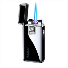 New Blue Flame Metal USB Electronic Pulse Arc Cigar Lighter Butane Without Gas Electric Dual Purpose Customizable Lighter