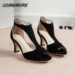 Sandals 2024 Summer Fashion Round Toe Open Zipper Sexy Hollow Breathable Outwear Women's Large Size Comfortable Single Shoes