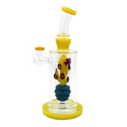 Mini Small Oil Dab Rigs 9.8 Inch Bfastpluto Recycler Oil Rigs Hookahs Small Glass Water Pipe Smoke Pipe Bubble Dab Bong and 14mm's small bowl and free shipping