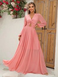 Party Dresses Yissang Twist Front Cut Out Lantern Sleeve Maxi Dress