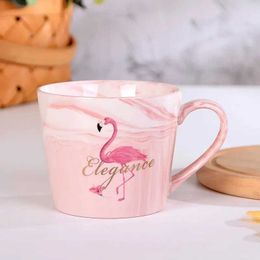Mugs 1 piece of flamingo marble printed coffee cup ceramic coffee cup water cup summer beverage wedding birthday gift J240428