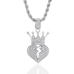 Pendant Necklaces Designer Love Necklace Crown Broken Heart Street Style Full Diamond Lover
