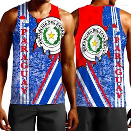 Men's Tank Tops Paraguay Flag Map 3D Print Top For Men Clothes Casual Hawaiian Sport Vest National Emblem Coat Of Arms Male Waistcoat