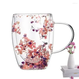 Mugs 350ml Double Layer Glass Cup With Dry Flower Decoration And Exquisite Drinking Coffee Insulated Drinkware Gift For Girls Set