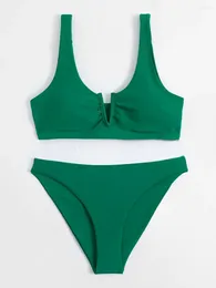 Women's Swimwear 2024 Solid Triangle V Neck Two Piece Bikini Swimsuit Women Female Bathers Bathing Swimming Swim Suit Beachwear