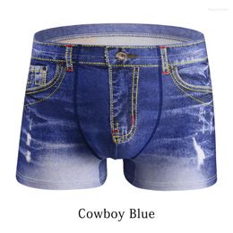 Underpants Men's Denim Underwear Pure Cotton Fashionable Printed Boxer Pants Crotch Free Personalised Shorts