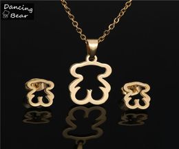 Gold Color Stainless Steel Necklace Earring Jewelry Sets Bear Clover Necklace Sets for Women Never Faded Color Jewelry9644641