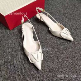 Shoes Pumps Designer Valentyno High 2024 Heel Vlogoo New Sandals Womens Thin Heels Metal V-buckle Water Diamond Pointed Shallow Stud Single 9RX0