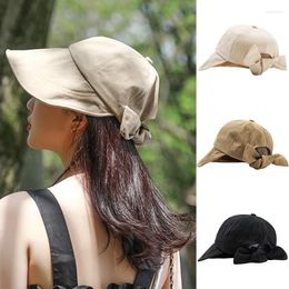 Berets Big Brim Bows Bucket Hat Women Girls Cotton Bowknot Sun Hats Korean Versatile Face Cover Outdoor Travel Beach Anti-UV Visor Cap