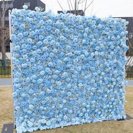 Decorative Flowers Roll Up Cloth Fabric Floral Wall Silk Blue Artificial Flower Backdrop For Wedding Decoration