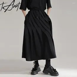 Skirts Tannt Women Skirt Asymmetry Bandages High Waist Black For Irregular Match All Long 2024