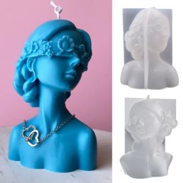 Making Home Crafts Girl Silicone Candle Moulds DIY Rose Blindfolded Female Aromath Gpysum Home Decor Making Women Head Art Candle Mould