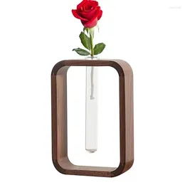 Vases Test Tube Flower Vase Wooden Frame Hydroponic Transprent Glass Plant Holder Stand Lover Gifts