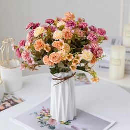 Decorative Flowers Pink Artificial Bridal Bouquet In Vase On Wedding Table Autumn Decoration Silk Flower Rose Carnation Fake Plan