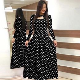 Casual Dresses Elegant Polka Dot Women's Fashion And Beautiful Flower Long Sleeve Hollow O-Neck Vestidos Lady Party Evening Dress Robe