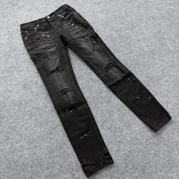 Men's Jeans American High Street Paint Hole Black 9045 2024 Fashion Trend Quality