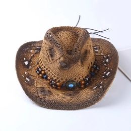 SpringSummer Spanish Vintage Cowboy Straw Hat Mens and Womens Outgoing Sunshade Leisure Versatile Beach 240425