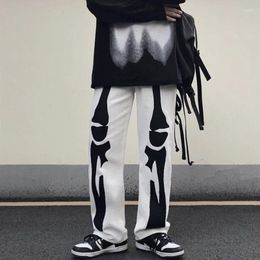 Men's Jeans Man Cowboy Pants With Print Straight Punk Trousers Hip Hop White Graphic Buggy Winter Clothes Y2k 2000s In Denim