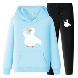 Big White Goose Printed Man Woman Tracksuit Set Casual Hoodie+Pants 2pcs Sets Spring & Autumn Fashion Couple Streetwear Unisex Clothing