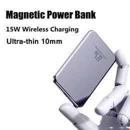 Cell Phone Power Banks Ultra thin metal Macsafe Powerbank 22.5W fast charging external battery suitable for iPhone portable charger magnetic power pack J240428