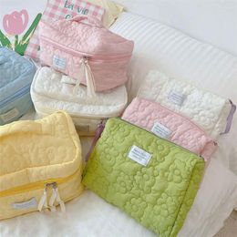 Storage Bags Macaron Color Soft Quilting Cloth Women Bag Makeup Cosmetic Large-capacity