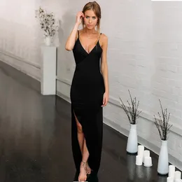 Casual Dresses Vestidos Elegantes Para Mujer Sexy V-Neck Dress Party Ladies High Fork Slim Fit Open Back Suspended For Women Robe Femme