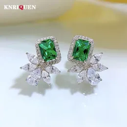 Stud Earrings Genuine 925 Sterling Silver 5 7mm Emerald Lab Diamond For Women Vintage Gemstone Wedding Party Fine Jewelry