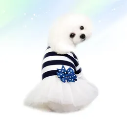 Dog Apparel Dark Blue Tutu Dress Bow Tulle Skirt Clothes Stripe Costume Pet Supplies - Size XS