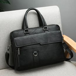 Luxury Briefcase for Men PU Leather Office Handbag Laptop Vintage Messenger Crossbody Side Portafolio Bag 240418