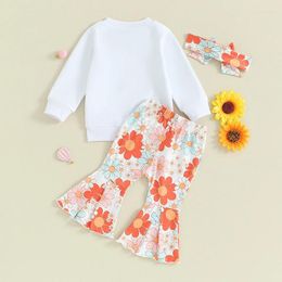 Clothing Sets Little Kids Baby Girls 3 Piece Outfits Letter Print Long Sleeve Sweatshirt Floral Flared Pants Headband Set