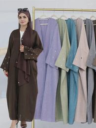 Ethnic Clothing Ramadan Eid Embroidery Moon Hijab Modest Kimono Abaya Dubai Luxury Kaftan Muslim Coat Sets Islam For Women Caftan Robe