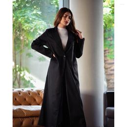 Erkek takım elbise resmi siyah kadınlar blazer tek göğüslü çentik yaka uzun ceket 1 adet ofis bayan kıyafetler özel yapım lüks abayas