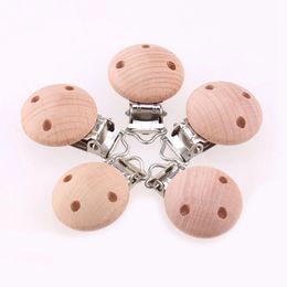 Sutoyuen 50PCS 30MM Baby Round Pacifier Metal Wooden Dummy Clips Teether Food Grade For DIY Baby Chewing Jewellery Chain Accessory 240423