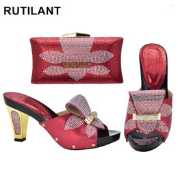 Dress Shoes High Quality Matching Italian And Bag Sets For Wedding Arrival Red Colour Set Decorated With Rhinestone