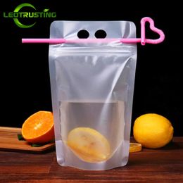 Webcams 100pcs Bags + 100pcs Straw 250ml500ml Frosted Plastic Drinking Beverage Bag Party Wedding Fruit Juice Milk Tea Portable Pouches