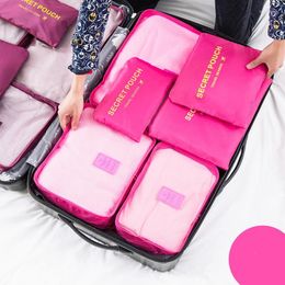 Storage Bags 6 Pieces Set Travel Waterproof Clothes Underwear Organiser Shoes Cosmetic Luggage Cube Wardrobe Suitcase Tidy Pouch