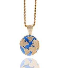 Hip hop drop oil set with zircon Blue Earth Pendant Necklace simple tide brand men039s Necklace9727785