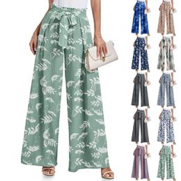 Women's Pants Wide Leg Long Women Boho Beach Elastic High Waist Loose Trousers Comfy Flowy Palazzo Pantalones De Mujer