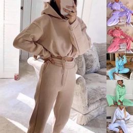 Women's Two Piece Pants Women Casual Sets Hoodie Sweatshirts And Long Pant Solid Colour Tops Sweatpants Loose Ladies Sport Suit Tracksuit