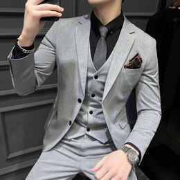 Men's Suits 2024 Spring Three-piece Suit Solid Colour Business Formal Korean Slim Casual For Work Men Set Tuxedo