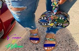 Fashion Summer Snakeskin Slides and Purses Set Candy Beach Slippers Women Nonslip Ladies Shoes Sandals 2 Two Strap Flip Flops2371495